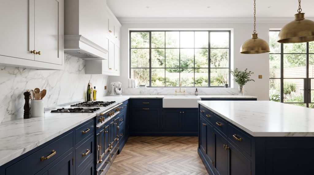 two tone cabinet kitchen design idea navy and white